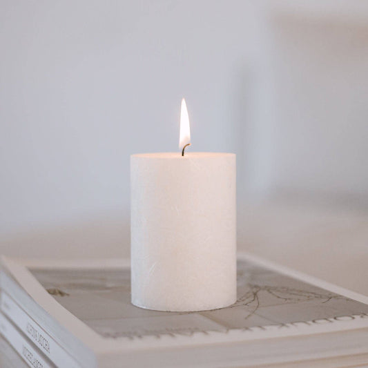 Block Candle Olive 7x10cm White