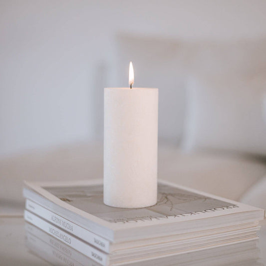 Block Candle Olive 7x15cm White