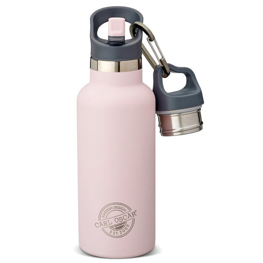 Carl Oscar Tempflask Trinkflasche in Rosa mit Deckel an Karabinerhaken