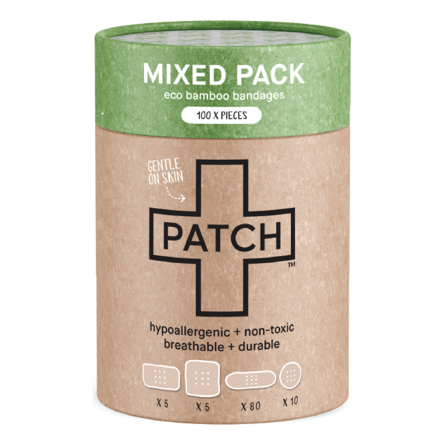 PATCH - Pansements en bambou, tailles mixtes, pack économique